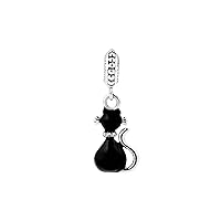 KunBead Jewelry Black Cat Animal Love Dangle Pendant Charm Compatible with Pandora Bracelets