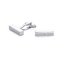 Personalized Initials Monogram Block Bar Rectangle Solid Cufflinks Shirt Brass Silver Tone Steel Graduation Executive Gift Bullet Hinge Closure