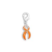 Orange Ribbon Hanging Charms in Heart and Ribbon-Shaped for Kidney Cancer, Leukemia and Multiple Sclerosis - Perfect for Bracelets, Purses, Zipper Pull, Dog & Cat’s Collar, Support Groups, Fundraisers and More!