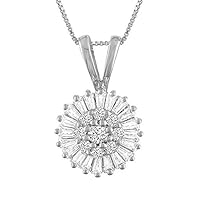 0.50 CT Baguette & Round Cut Created Diamond Halo Pendant Necklace 14k White Gold Over