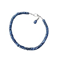 Natural Blue Sapphire 4mm Rondelle Shape Faceted Cut Gemstone Beads 7 Inch Silver Plated Clasp Bracelet For Men, Women. Natural Gemstone Stacking Bracelet. | Lcbr_01683