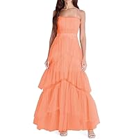 Tiered Tulle Prom Dresses for Women Spaghetti Straps Formal Evening Gowns Long A-Line Party Gowns