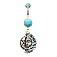 WildKlass Jewelry Vintage Sun & Moon Belly Button Ring 316L Surgical Steel
