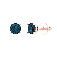 1.0 ct Round Cut Solitaire unique Fine Earrings Natural London Blue Topaz Anniversary Stud Earrings 14k Rose Gold Push Back