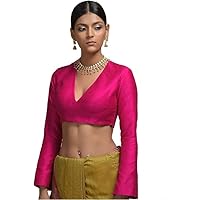 Women's Readymade Blouse For Sarees Indian Designer Banglori Silk Bollywood Padded Stitched Crop Top Choli Pink