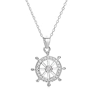 Captain Wheel Pendant Necklace 925 Sterling Silver Finish Nautical Anchor