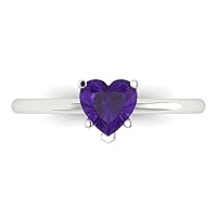 Clara Pucci 0.9ct Heart Cut Solitaire Natural Amethyst 5-Prong Proposal Wedding Bridal Designer Anniversary Ring 14k White Gold