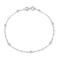 Adabele 1pc Authentic Sterling Silver Satellite Bead Station Chain Bracelet Elegant Dainty Thin Cute Hypoallergenic Nickel Free Made In Italy Women Jewelry