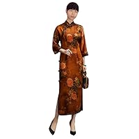 Heavy Mulberry Silk Jacquard Cheongsam Peony Print Wedding Evening Dress 3565