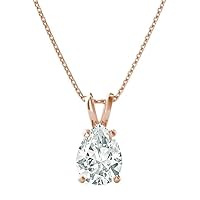 The Diamond Deal .25-1.00 Carat Pear Shape Brilliant Solitaire Lab-Grown Diamond Solitaire Pendant Necklace For Women Girls infants | 14k Yellow or White or Rose/Pink Gold With 18
