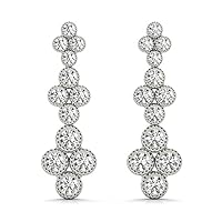 The Diamond Deal 18kt White Gold Womens Dangling Cluster Bezel-set VS Diamond Earrings 0.6 Cttw