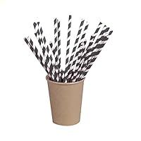 PACKNWOOD 210CHP21BLKW Black Striped Paper Straws Wrapped - D:0.2in L: 8.3in - 3000 pcs