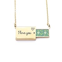 Green White Flowers Decorative Pattern Letter Envelope Necklace Pendant Jewelry