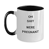 Pregnancy Announcement to Husband, Two Tone color mugs, Pregnancy Announcement, Oh shit were Pregnant, Baby Bump gift,