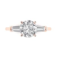2 Carat Round Baguette cut Custom Engraving 3 stone Solitaire White Sapphire Engagement Everlasting Ring 14k Rose Gold 10 US