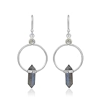 Amethyst Black Onyx Labradorite Dangle Drop Earrings in 925 Sterling Silver, Pencil-Shape Gemstone Earrings, Handmade Jewelry For Women and Girls