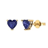 1.0 ct Heart Cut Solitaire Simulated Tanzanite Pair of Stud Everyday Earrings Solid 18K Yellow Gold Butterfly Push Back