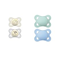 MAM Night Pacifiers with Glow-in-Dark Buttons, 0-6 Months (2 Count) & MAM Original Matte Baby Pacifiers, 0-6 Months (2 Count) with Self-Sterilizing Case