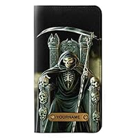 RW1024 Grim Reaper Skeleton King PU Leather Flip Case Cover for iPhone 11 with Personalized Your Name on Leather Tag