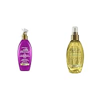 Protecting + Silk Blowout Quick Drying Thermal Spray, 6 Fl Oz (Pack of 1) & Renewing + Argan Oil of Morocco Weightless Healing Dry Oil Spray, Lightweight Hair Oil Mist