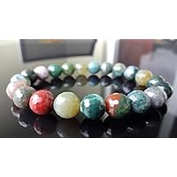 Jewelry Genuine Indian Agate Bead Bracelet for Men on Stretch 10mm Faceted AAA Quality