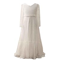 A-Line Floor Length Flower Girl Dress Wedding Party Girls Cute Prom Dress Lace with Lace Boho Beach Fit 3-16 Years