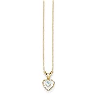 14k Yellow Gold Polished Spring Ring 3mm Aquamarine Love Heart for boys or girls Pendant Necklace 15 Inch Measures 10x6mm