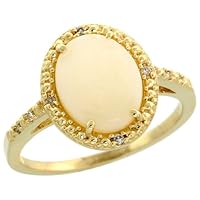 14k Gold Stone Ring, w/ 0.04 Carat Brilliant Cut Diamonds, & 1.43 Carats (10x8mm) Oval Cut Opal Stone, 1/2