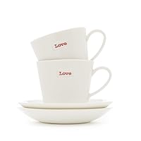 Love Espresso Cups Set of 2 with Saucers, Standard, white