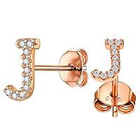 Ear Piercing Studs for Women Men Cubic Zirconia Hypoallergenic Letter Earrings for girls, Initial J