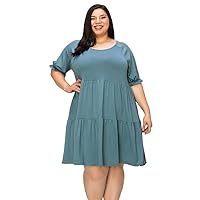 Pastel by Vivienne Women's Shirred Sleeve Tiered Babydoll Dress Plus Size