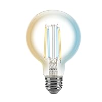 Cree Connected Max Smart Led Vintage Glass Filament Bulb G25 Globe 40W Tunable White, 2.4 Ghz, Works With Alexa And Google Home, No Hub Required, Bluetooth + Wifi, 1Pk, Clear, Cmg25-40W-Al-9Tw-Gl