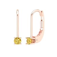 0.2ct Brilliant Round Cut Drop Dangle Natural Citrine Solid 18k Rose Gold Earrings Lever Back