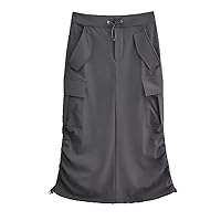 American Retro Cargo Skirt for Women Summer Slit Design Drawstring Waist Mid-Length Streetwear Clothing