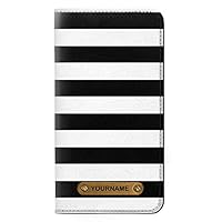 RW1596 Black and White Striped PU Leather Flip Case Cover for iPhone 11 Pro with Personalized Your Name on Leather Tag