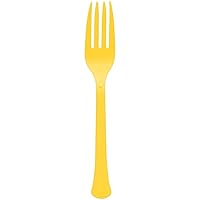 Yellow Sunshine Plastic Heavy Weight Forks (20 Count) - Premium Disposable Plastic Cutlery, Perfect for Home Use and All Kinds of Occasions