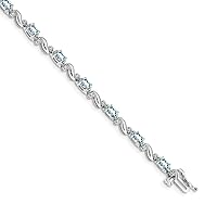 14k White Gold Diamond and Aquamarine Bracelet Measures 4mm Wide Jewelry for Women