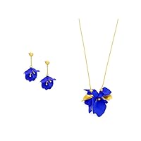 ZENZII 2 Pieces Gold Flower Petal Jewelry Set for Women in Cobalt: Earrings, Necklace