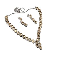 Neerupam Collection Golden-Yellow Citrine Diamond Look Rhodium Plated Sterling Silver Earring & Necklace Set for Women