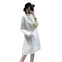 Mid-length white silky skirt Chinese improved cheongsam dress retro dress