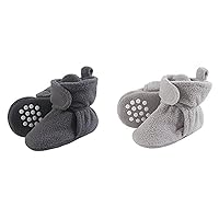 Luvable Friends Boy Cozy Fleece Booties 2-Pack, Charcoal Neutral Gray, 0-6 Months