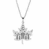 EUEAVAN Canada Maple Leaf Pendant Necklace Moon House Tree Picture Charm Delicate Stainless Steel Cross Chain Jewelry Gift Women Girls