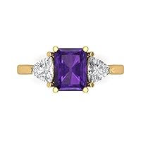 Clara Pucci 2.97ct Emerald Trillion cut 3 stone Solitaire with Accent Natural Amethyst gemstone designer Modern Ring 14k Yellow Gold