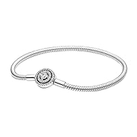 Pandora Moments Halo Clasp Snake Chain Bracelet - Charm Bracelet for Women - Compatible Moments Charms - Features Sterling Silver & Cubic Zirconia - Comes with Gift Box