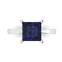 Clara Pucci 2.95ct Princess Cut Solitaire Simulated Blue Sapphire 4-Prong Classic Designer Statement Ring Solid 14k White Gold for Women