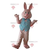 Pink rabbit REDBROKOLY Mascot with a shirt and a bow tie