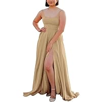 Elegant Chiffon Bridesmaid Dresses Long with High Slit Tank Top Prom Formal Evening Gowns for Wedding Guest