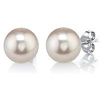 Sterling Silver Round White Freshwater Cultured Pearl Stud Earrings for Women