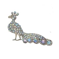 AJ Fashion Jewellery PRISSY Antique Silver Plated AB Crystal Peacock Brooch
