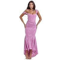 Elegant Off-Shoulder Backless Evening Gown Purple